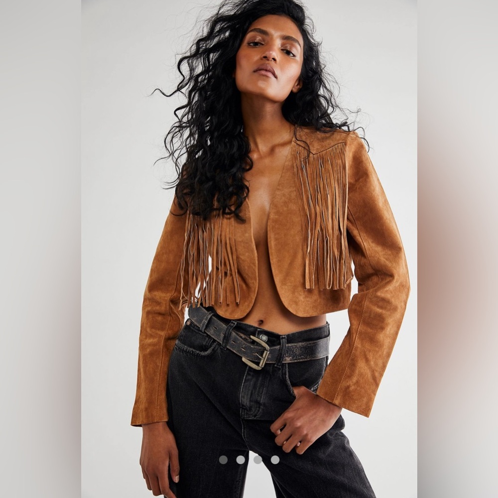 Free People Tan Fringe Jacket